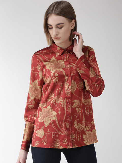 

Marks & Spencer Women Rust Red & Beige Sheen Effect Regular Fit Printed Casual Shirt