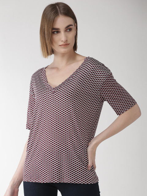 

Marks & Spencer Women Maroon & White Printed Top