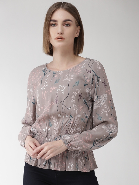 

Marks & Spencer Women Grey & Green Printed Cinched Waist Top