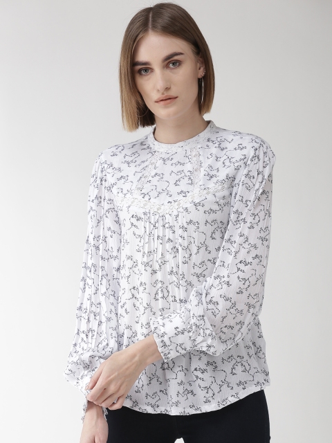 

Marks & Spencer Women White & Charcoal Grey Printed Top