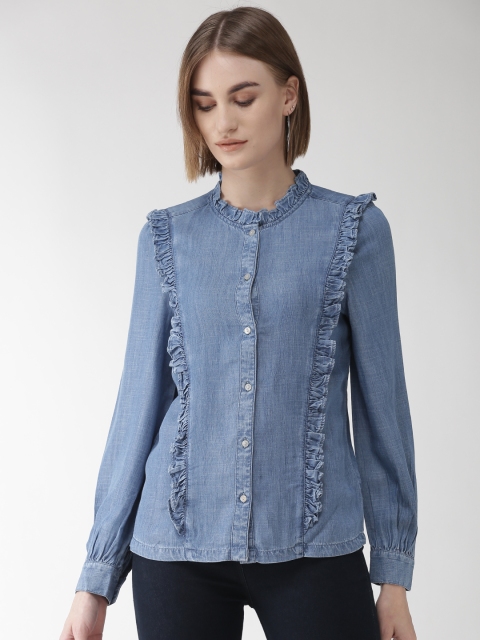 

Marks & Spencer Women Chambray Blue Solid Shirt Style Top