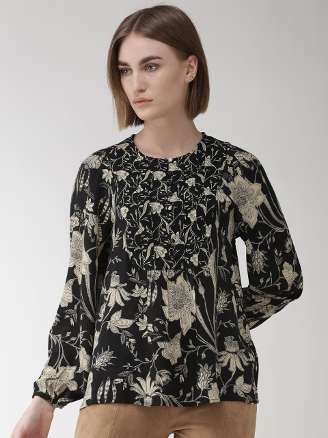 

Marks & Spencer Women Black & Cream-Coloured Floral Print Top