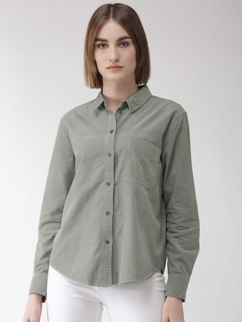 

Marks & Spencer Women Green Regular Fit Corduroy Solid Casual Shirt