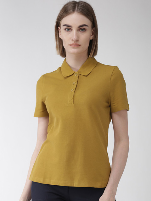 

Marks & Spencer Women Mustard Brown Solid Polo Collar T-shirt