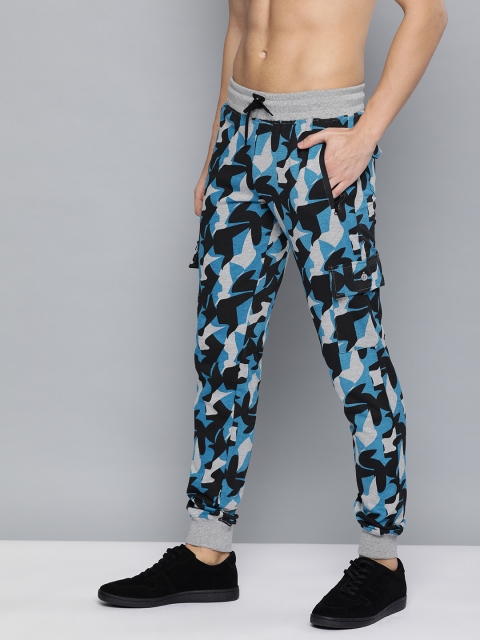 

HERE&NOW Men Grey & Blue Printed Slim Fit Joggers