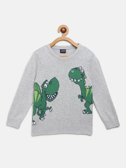 

LC Waikiki Boys Grey Melange & Green Self Design Pullover Sweater