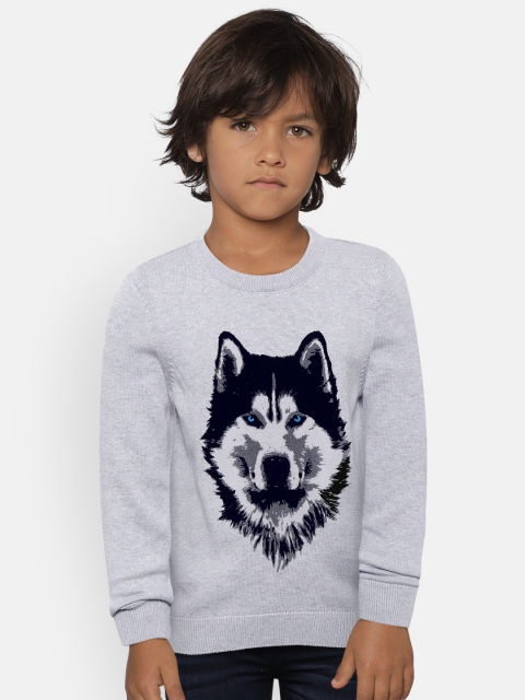 

LC Waikiki Boys Grey Melange & Black Printed Pullover Sweater