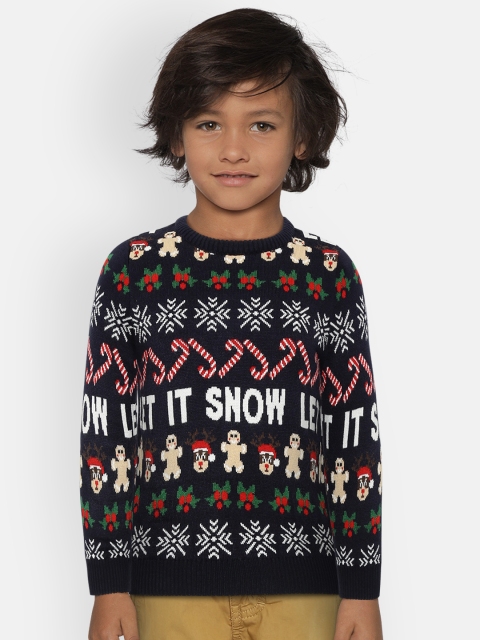 

LC Waikiki Boys Navy Blue & White Fair Isle Pullover Sweater