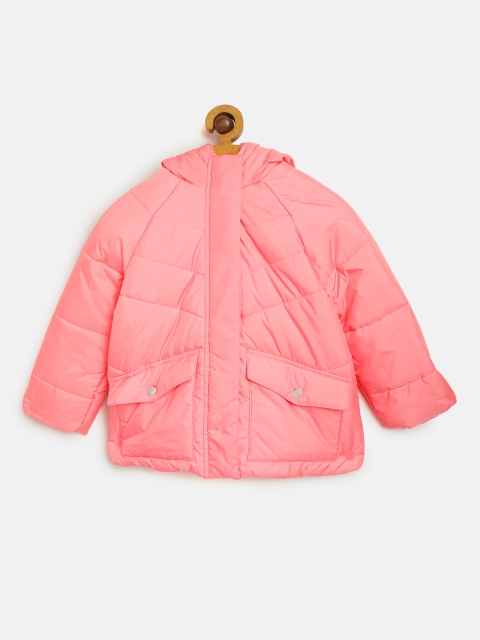 

LC Waikiki Girls Neon Pink Solid Hooded Padded Jacket