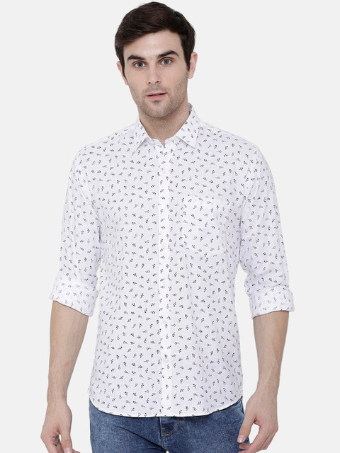 

CAVALLO by Linen Club Men Cotton Linen White & Black Regular Fit Printed Sustainable Casual Shirt