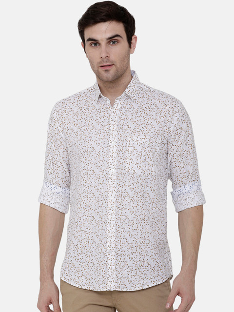 

CAVALLO by Linen Club Men Cotton Linen White & Beige Regular Fit Printed Sustainable Casual Shirt