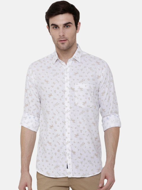 

CAVALLO by Linen Club Men Cotton Linen White & Beige Regular Fit Printed Sustainable Casual Shirt