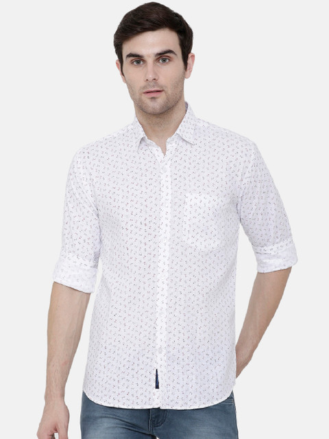 

CAVALLO by Linen Club Men Cotton Linen White & Black Regular Fit Printed Sustainable Casual Shirt