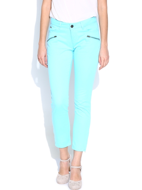 

American Swan Blue Slim Ankle-Length Casual Trousers