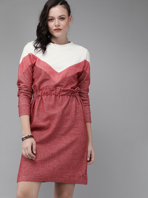 

Roadster Women Red & White Colourblocked Sweatshirt Dress