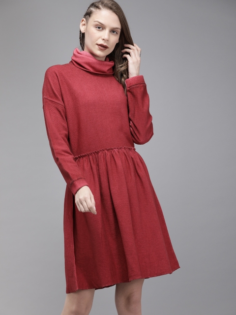 

Roadster Women Red Solid Fit and Flare Dress