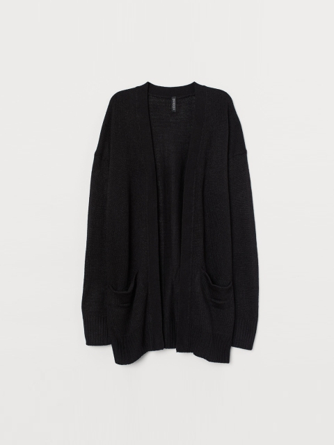 

H&M Women Black Solid Knitted Cardigan