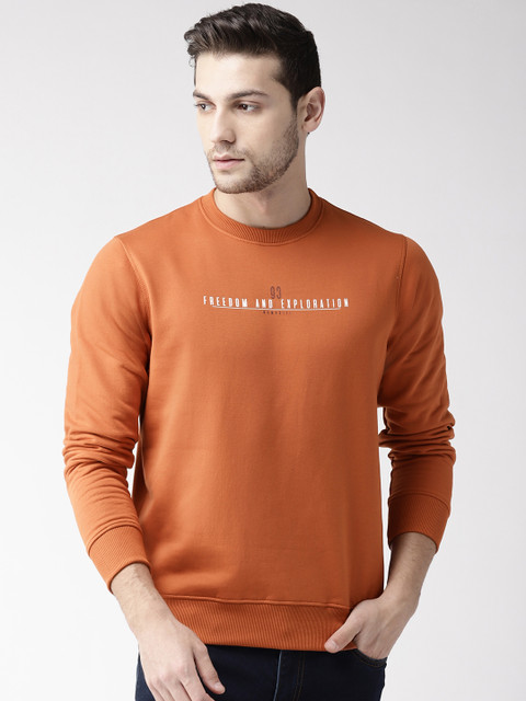 

Richlook Men Rust Orange Printed Sweatshirt