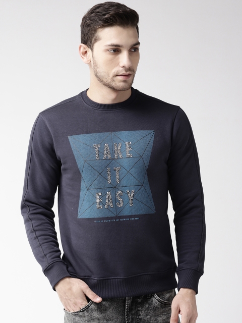 

Richlook Men Navy Blue Printed Sweatshirt