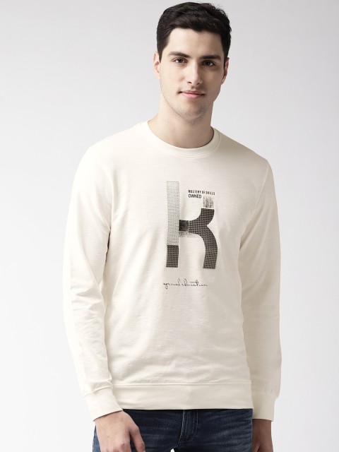 

Richlook Men Off-White & Charcoal Grey Printed Sweatshirt