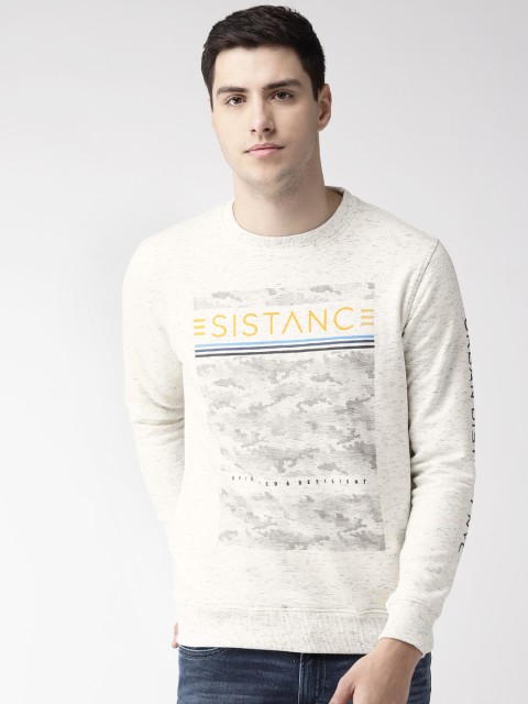 

Richlook Men Off-White & Grey Printed Sweatshirt