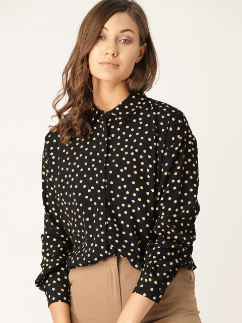 

MANGO Women Black & Beige Regular Fit Printed Casual Shirt