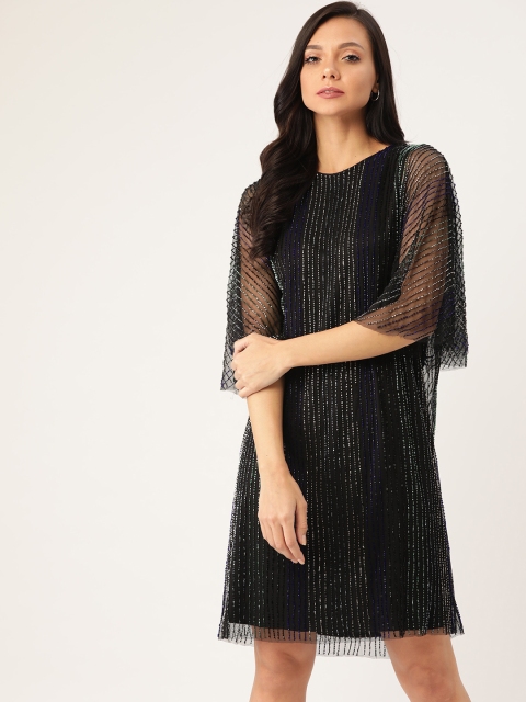 

MANGO Women Black Hand Embellished Semi-Sheer Shift Dress