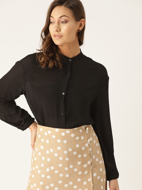 

MANGO Women Black Regular Fit Longline Solid Casual Shirt