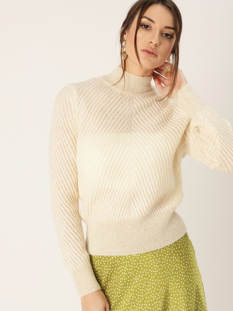

MANGO Women Off-White Ribbed Pullover Sweater
