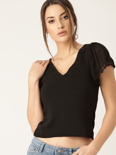 

MANGO Women Black Solid Crop Top