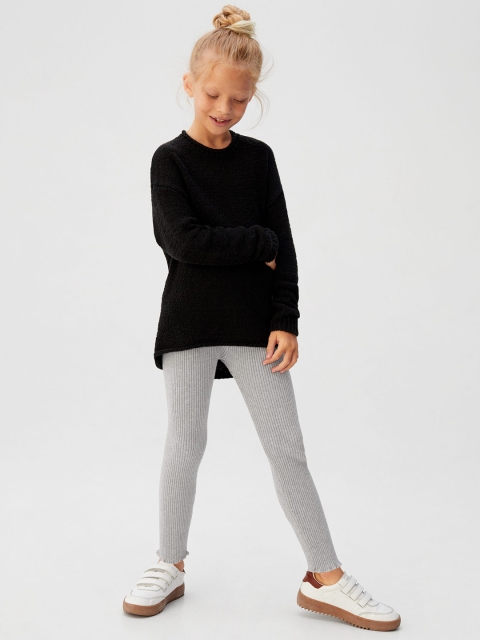 

Mango Kids Girls Grey Melange Ribbed Leggings