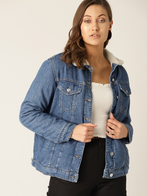 

MANGO Women Blue Solid Denim Jacket