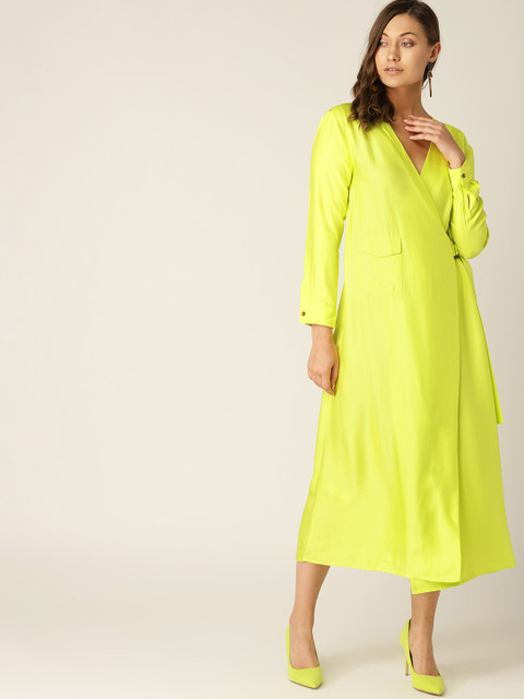 

MANGO Women Fluorescent Green Solid Maxi Dress