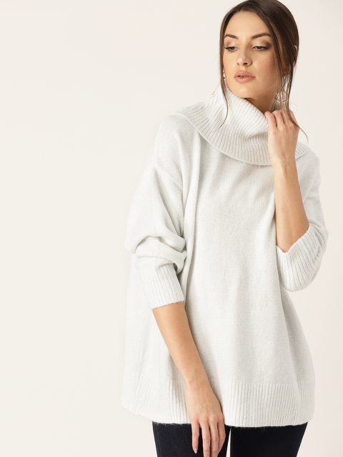 

MANGO Women Off-White Solid Longline Sweater