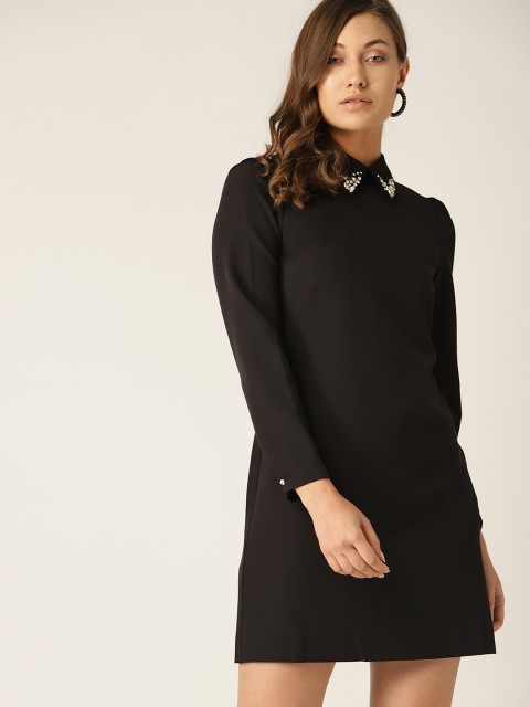 

MANGO Women Black Solid Sheath Dress