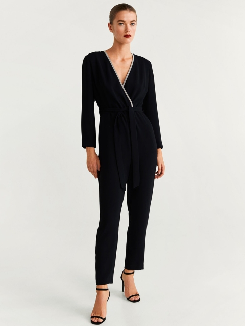 

MANGO Women Black Solid Basic Wrap Jumpsuit