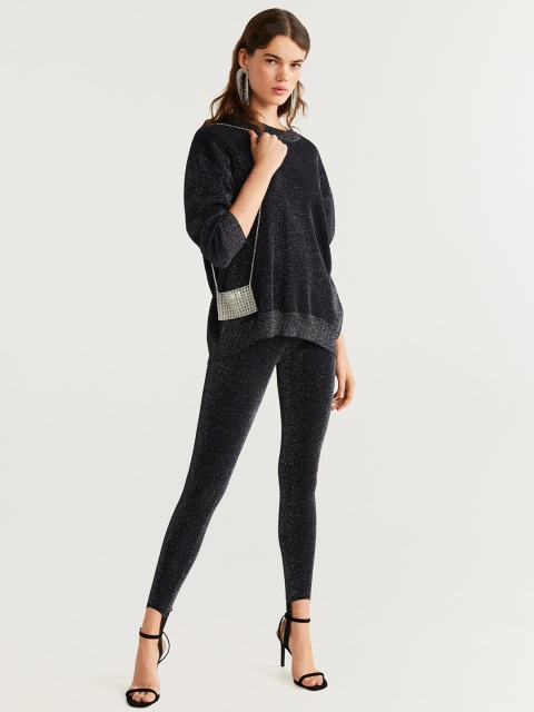 

MANGO Women Black Solid Pullover Sweater With Shimmer Effect