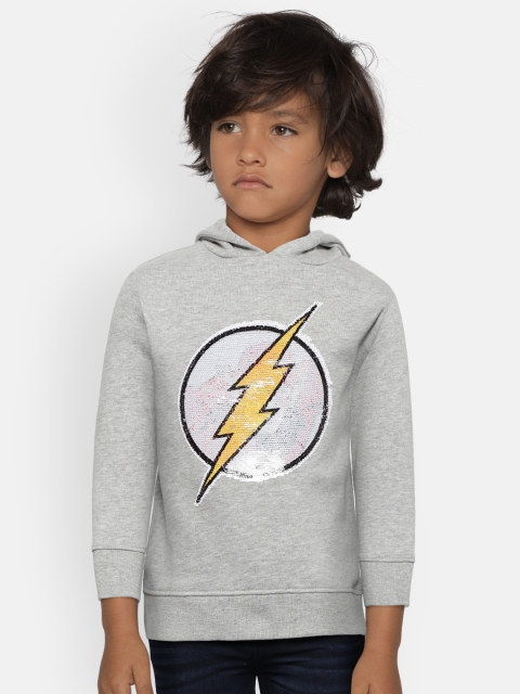 

Mango Kids Boys Grey Melange Flash Flip Sequinned Hooded Sweatshirt