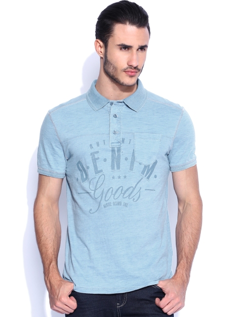 

Celio Blue Printed Polo T-shirt