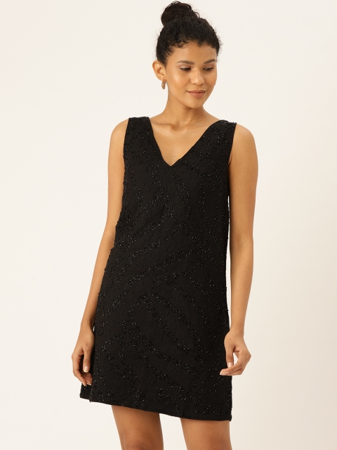 

MANGO Women Black Embellished Sheath Dress
