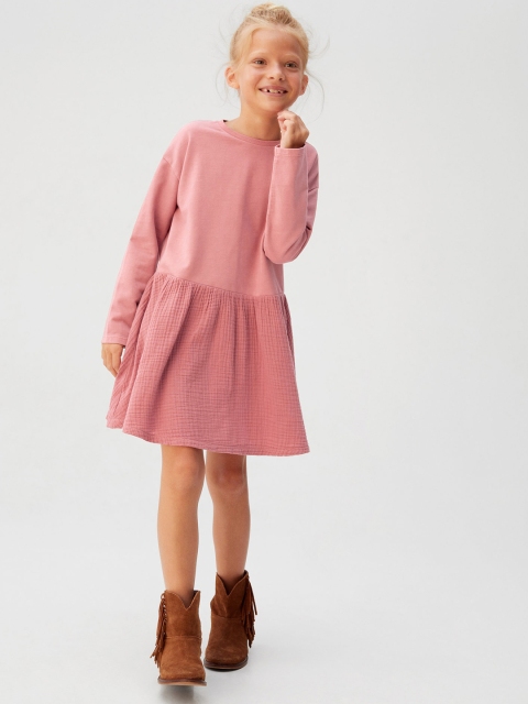 

Mango Kids Girls Dusty Pink Solid A-Line Dress