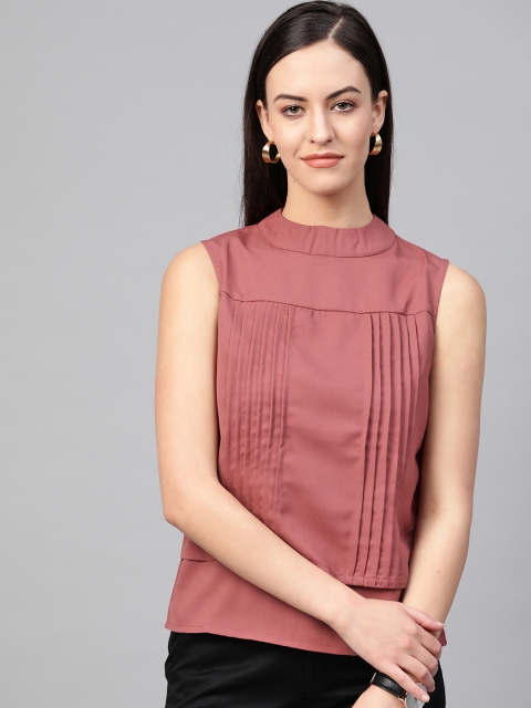 

RUNWAYIN Women Dusty Pink Solid Layered Formal Top