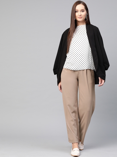 

RUNWAYIN Women Beige Flared Solid Regular Trousers