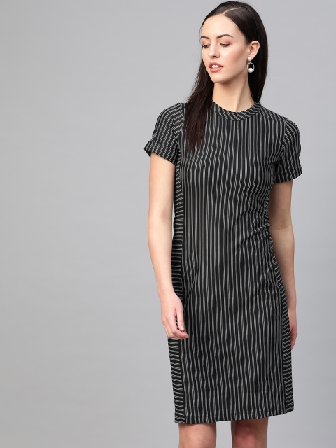 

RUNWAYIN Women Black & White Striped Formal Sheath Dress