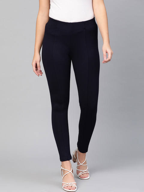 

RUNWAYIN Women Navy Solid Jeggings, Navy blue