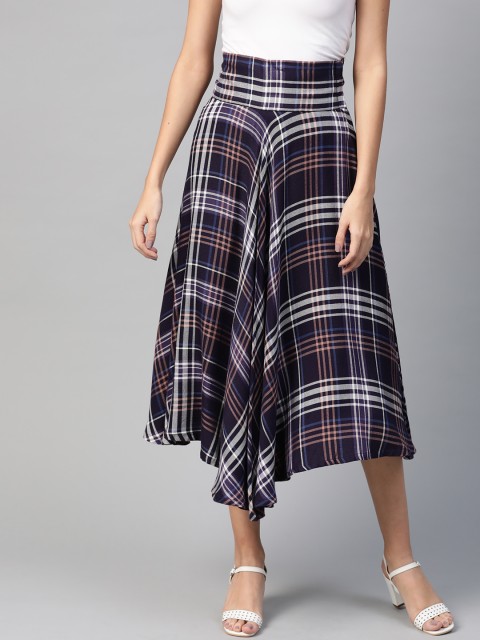 

RUNWAYIN Women Purple & Navy Checked A-Line Skirt