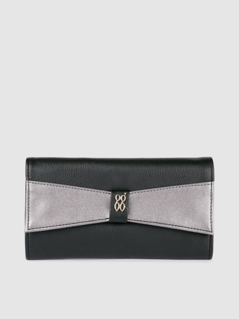 

Baggit Women Black & Gunmetal-Toned Colourblocked Two Fold Wallet