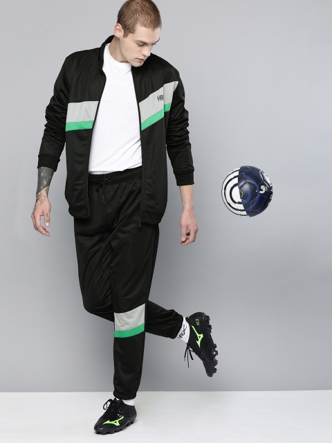 

HRX by Hrithik Roshan Men Black & Grey Colourblocked Football Tracksuits