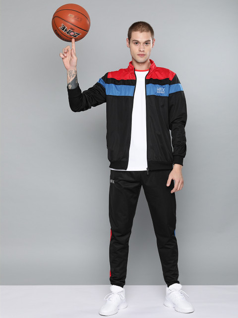 

HRX by Hrithik Roshan Men Black & Red Colourblocked BasketBall Tracksuit