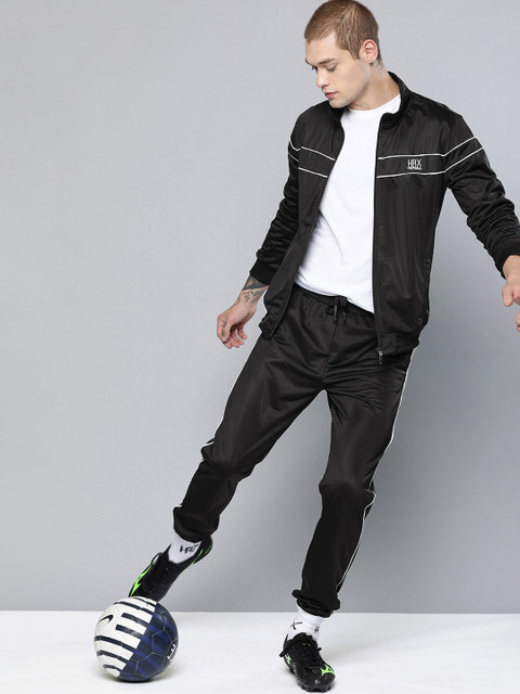 

HRX by Hrithik Roshan Men Black Solid Football Tracksuits